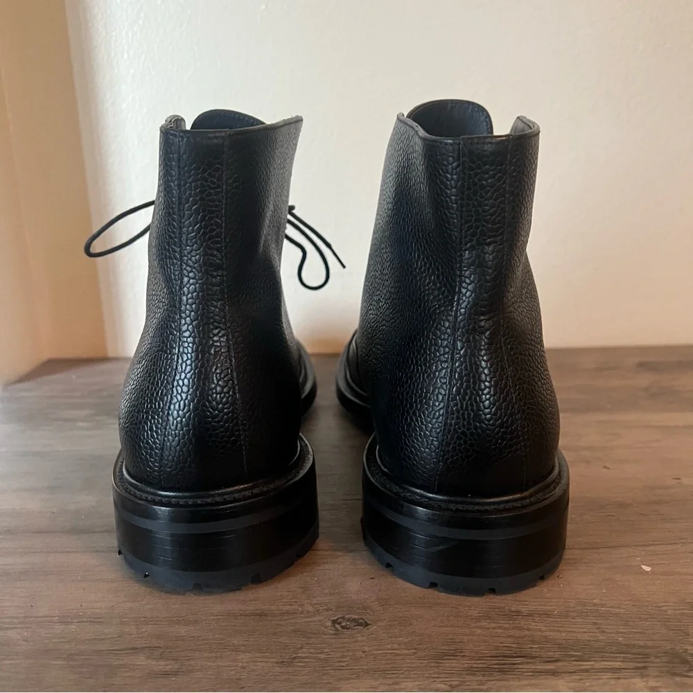 O’Keeffe Black Pebble Leather Lace Up Boots Handcrafted Italy Size UK 9 US 10